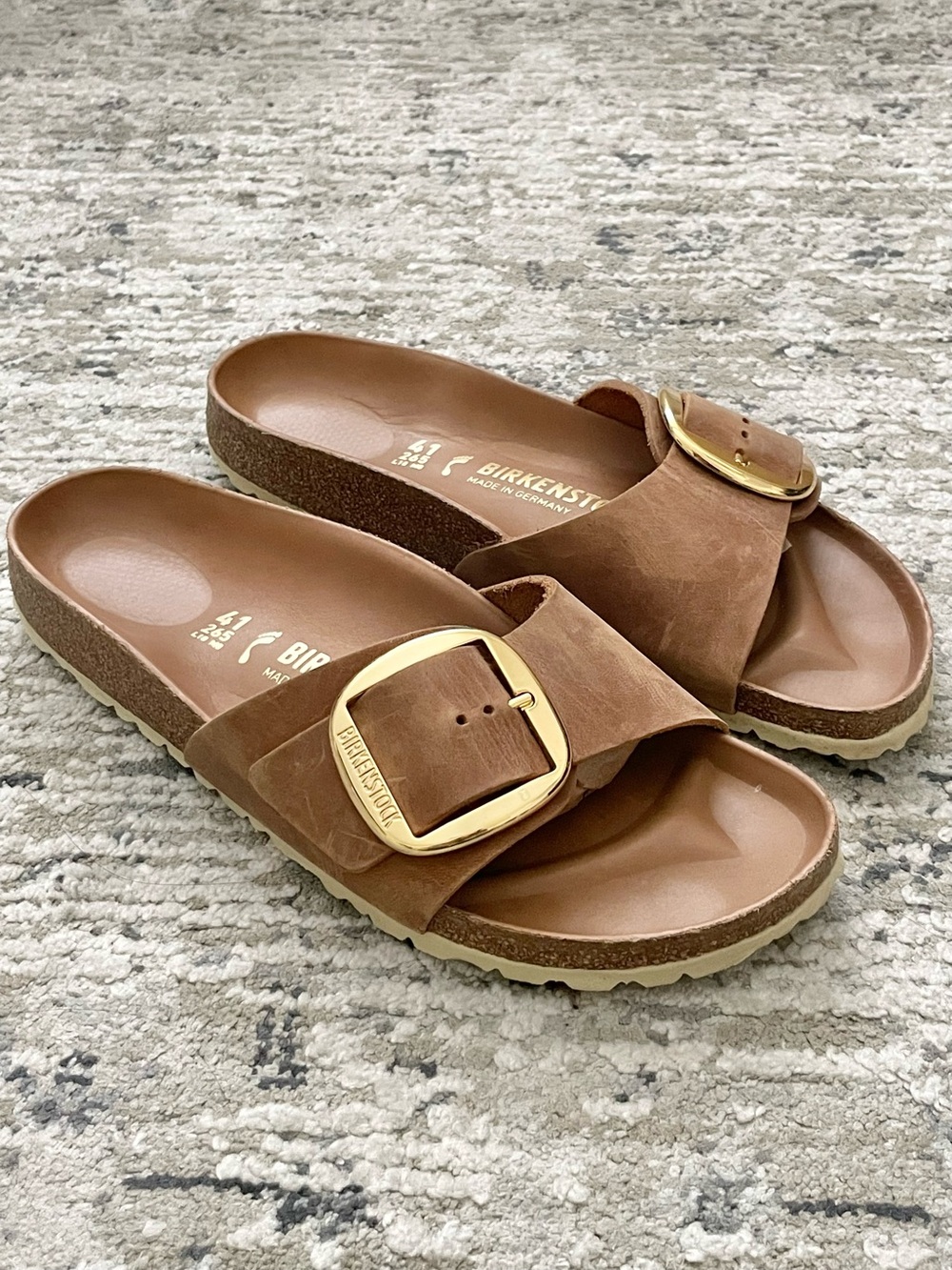 Birkenstock Madrid Big Buckle Cognac Brown Leather 41 Size 10 Gold - Picture 2 of 8